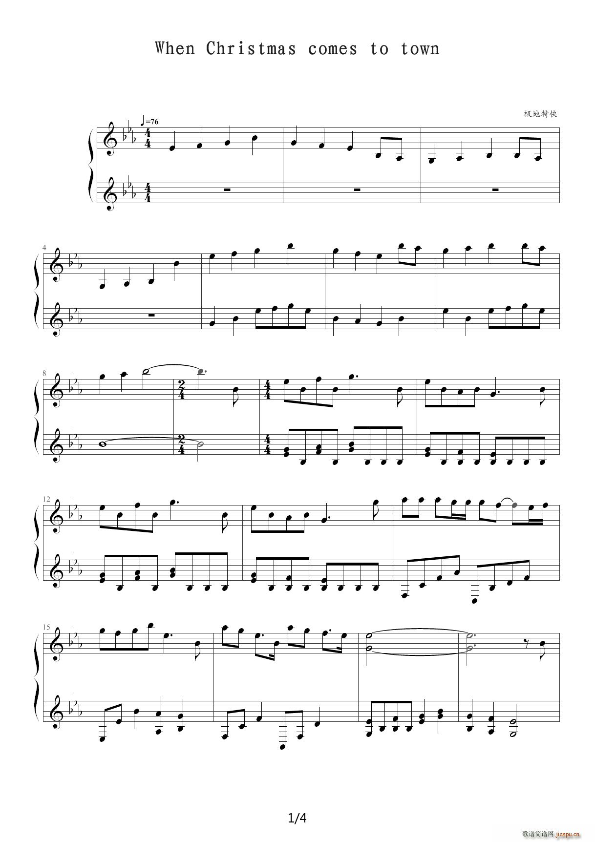 When Christmas comes to town 降E调(钢琴谱)1