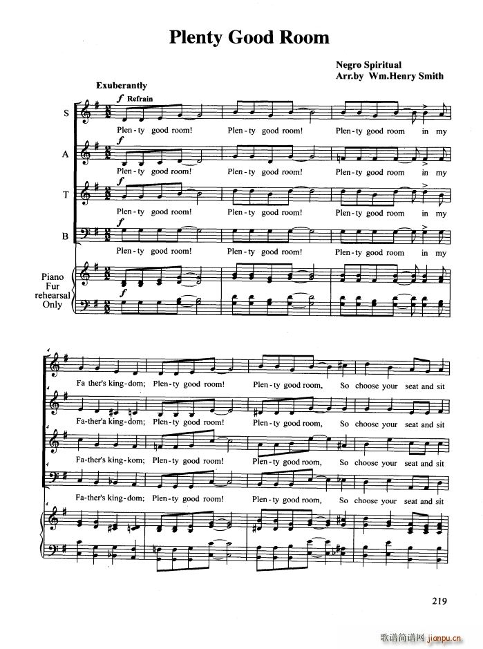 Plenty Good Room 合唱(合唱谱)1
