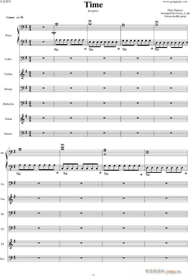 Time 盗梦空间(钢琴谱)1