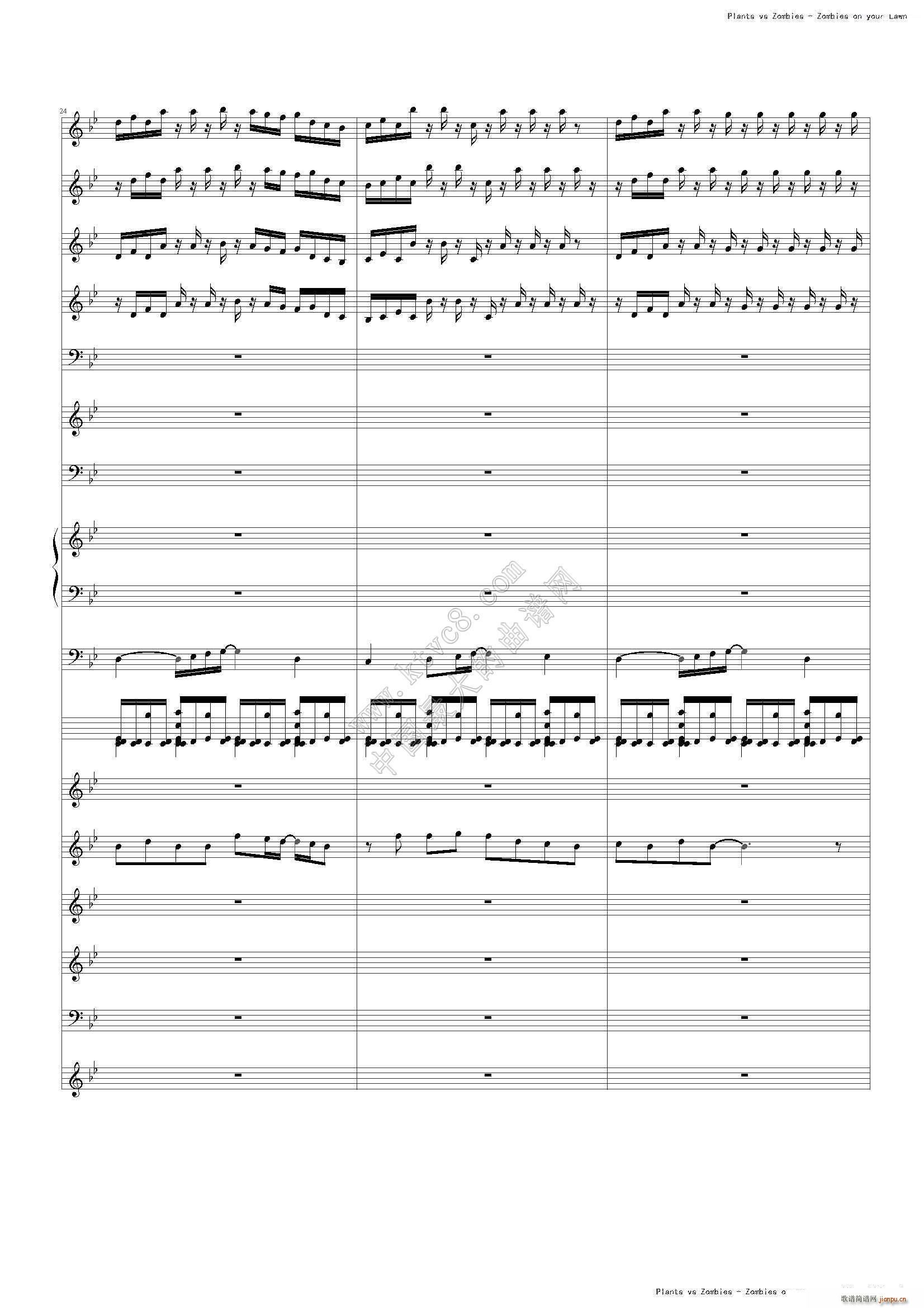 植物大战僵尸 主题或片尾曲(钢琴谱)10
