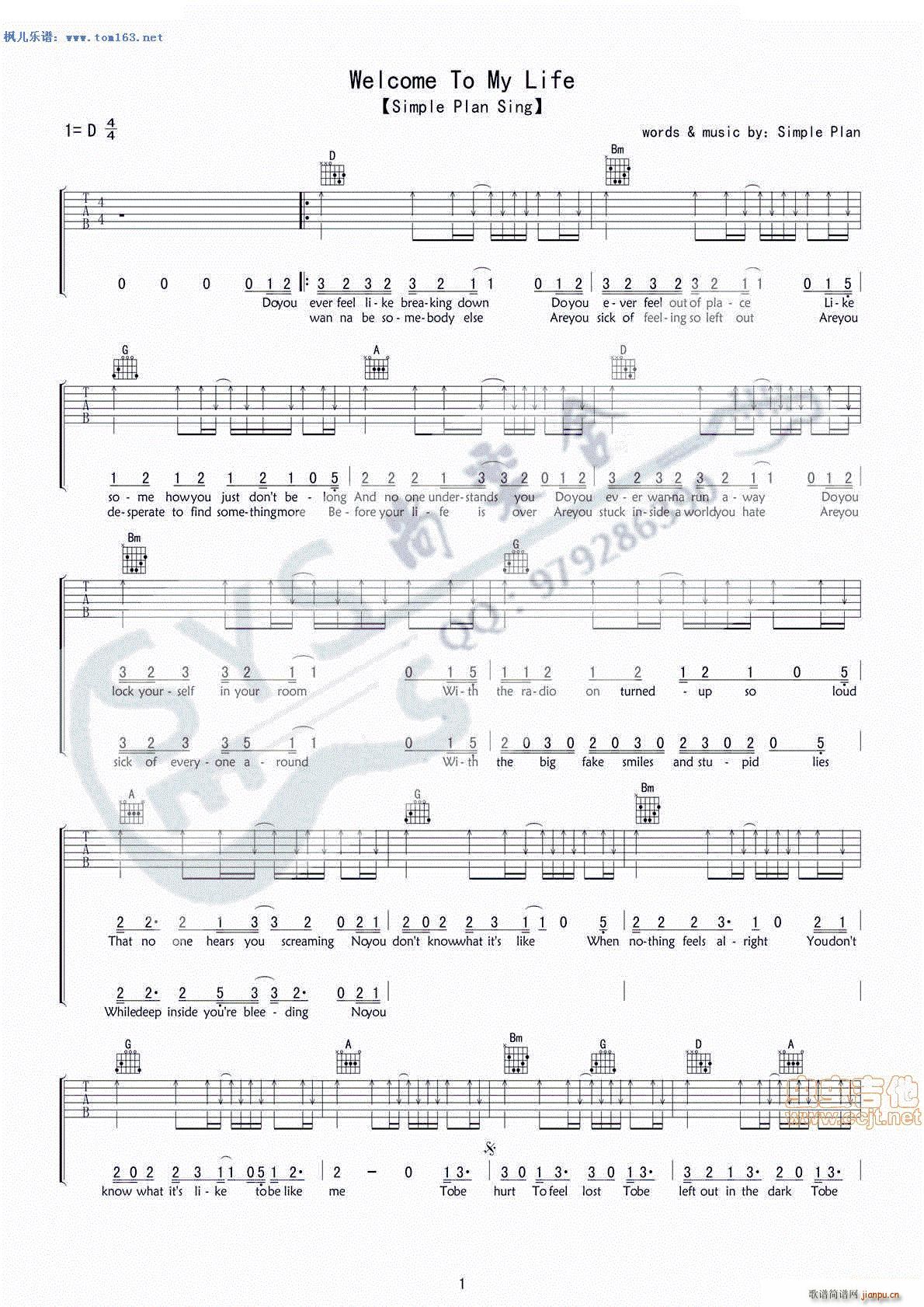 welcome to my life plan(吉他谱)1