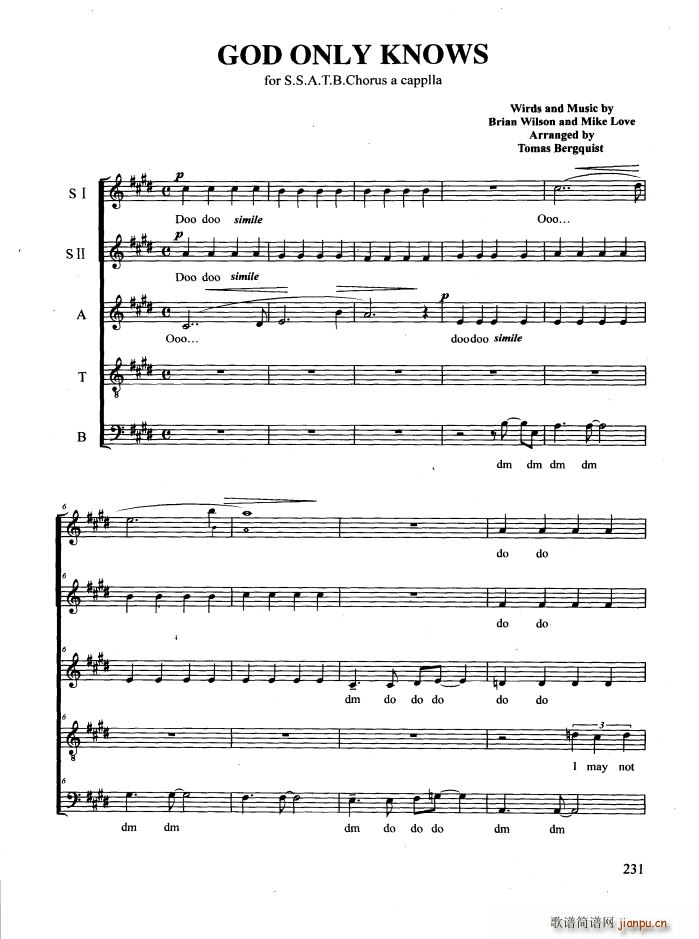 GOD ONLY KNOWS 合唱(合唱谱)1