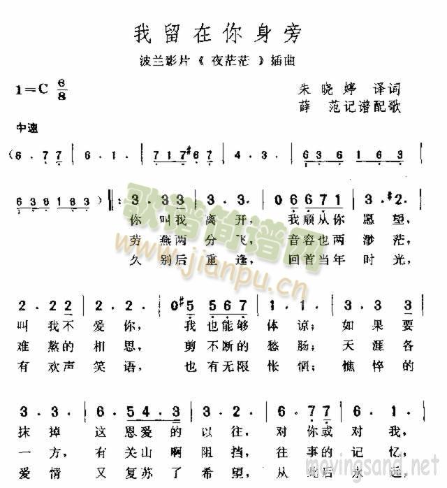 我留在你身旁(六字歌谱)1