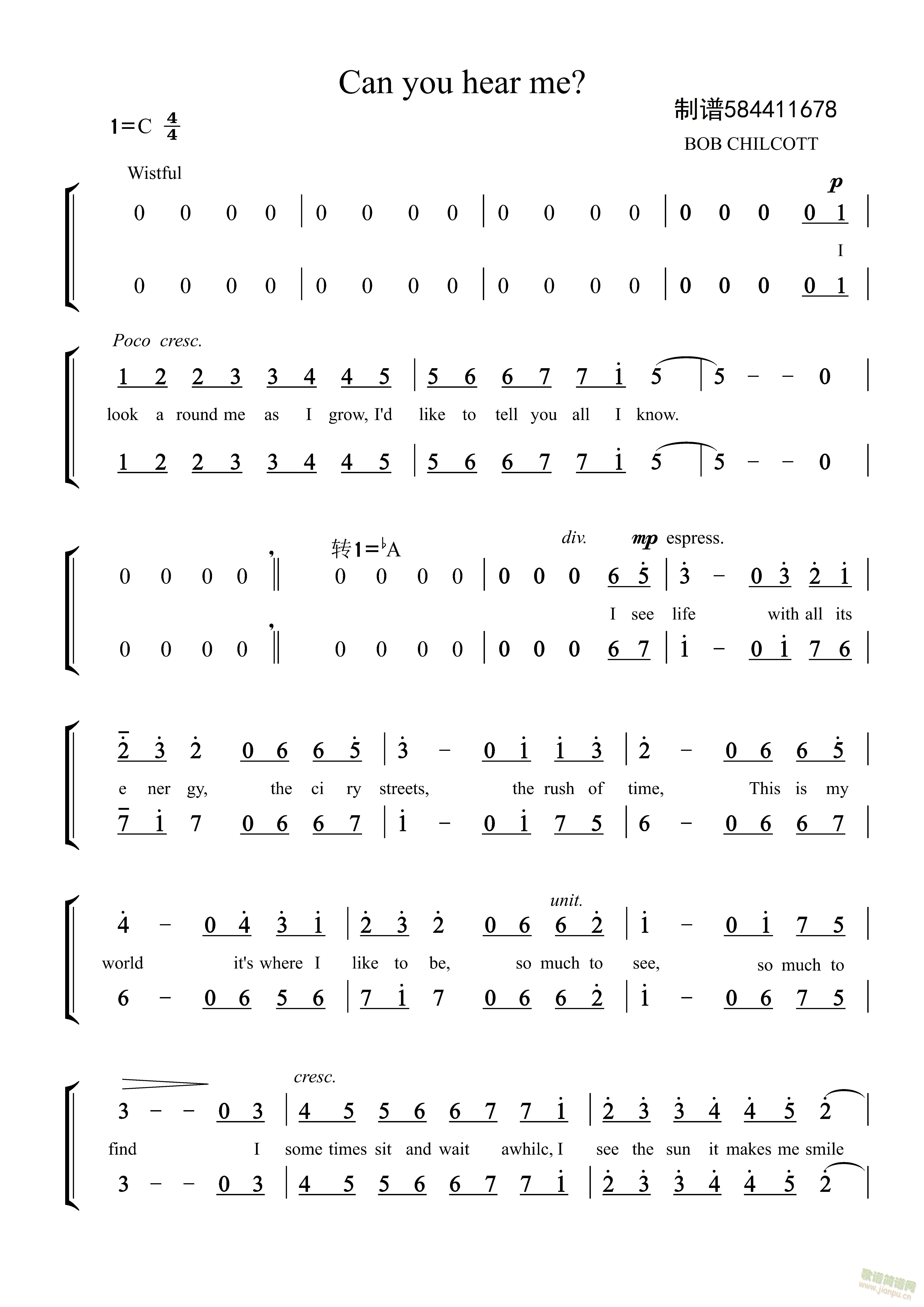 Can you hear me合唱简谱(合唱谱)1