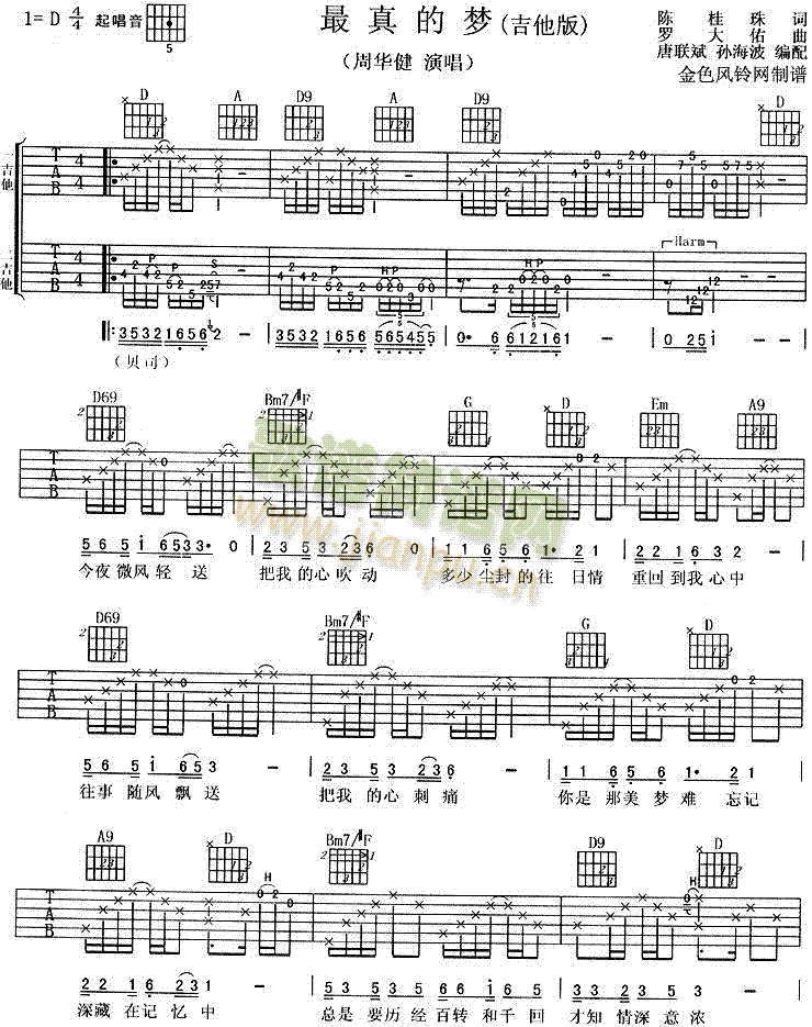 最真的梦(吉他谱)1