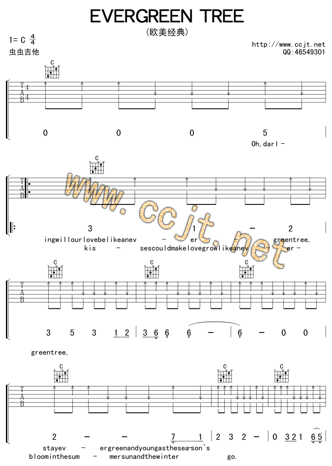 evergreentree吉他谱-(吉他谱)1