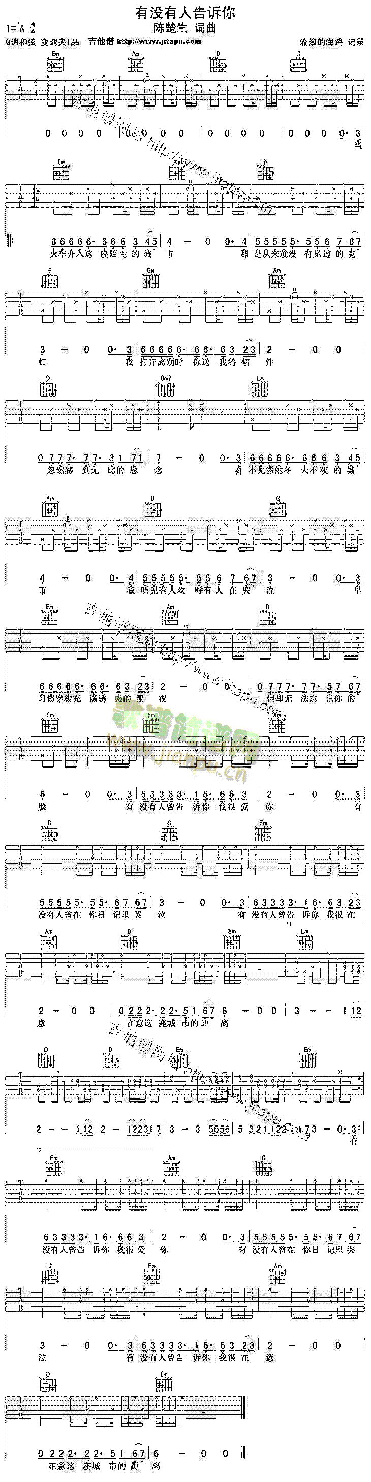 有没有人告诉你(吉他谱)1