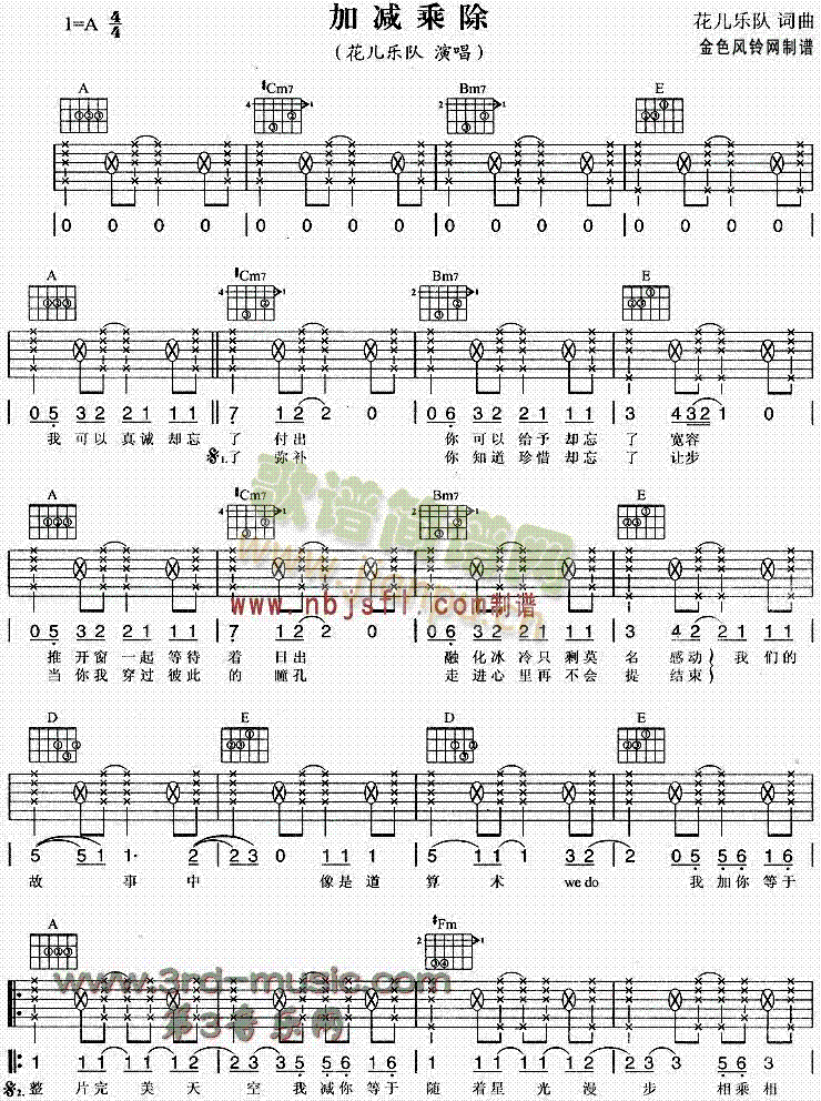 加减乘除(吉他谱)1