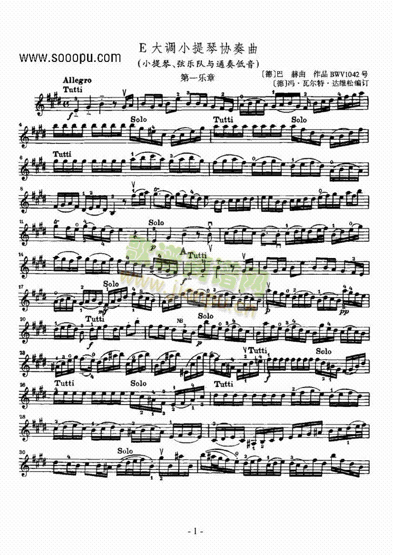 E大调小提琴协奏曲—独奏弦乐类小提琴(其他乐谱)1