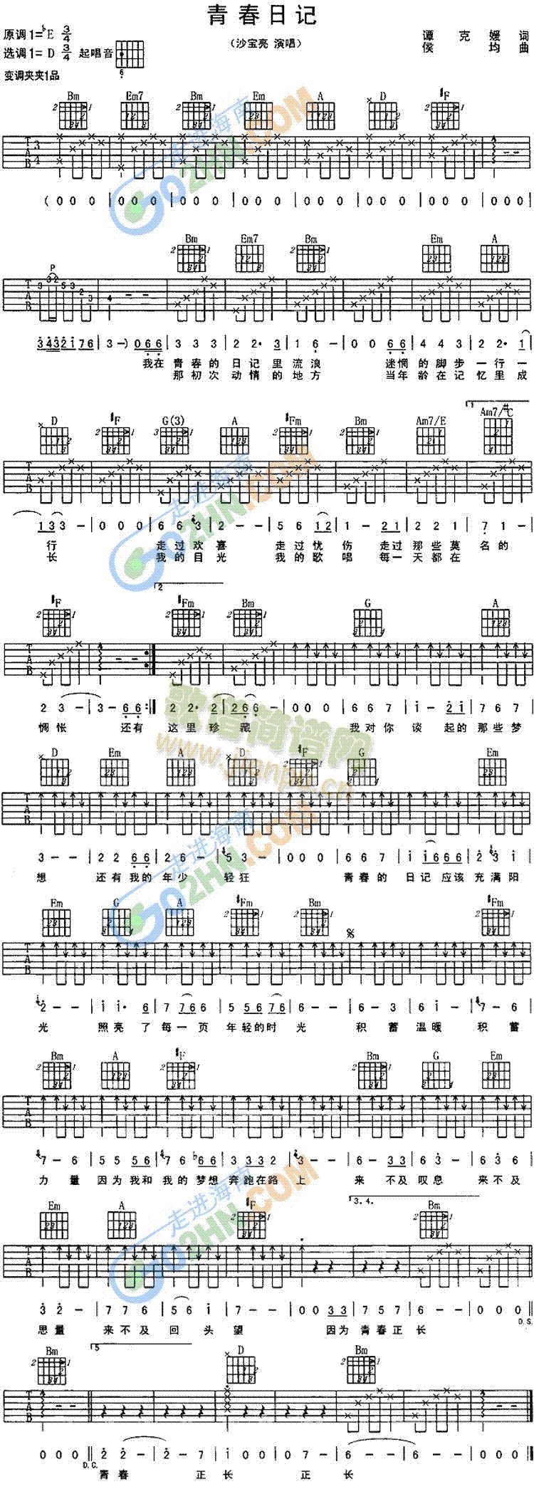 青春日记(吉他谱)1