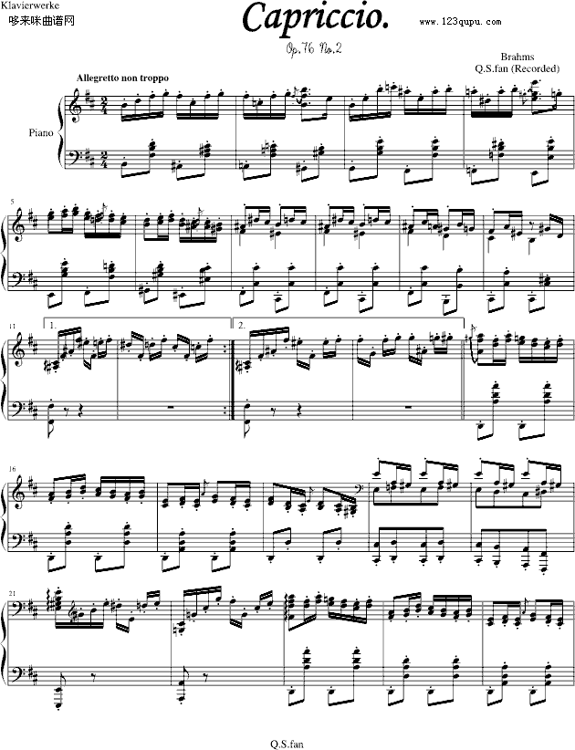随想曲Op.76No.2-勃拉姆斯(钢琴谱)1