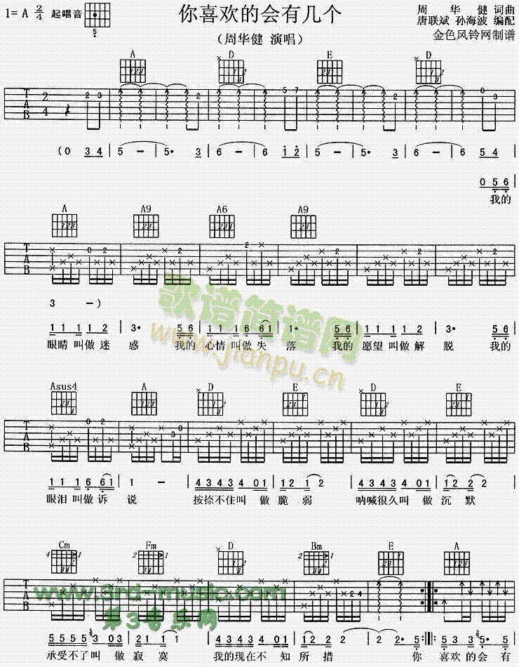 你喜欢的会有几个(吉他谱)1