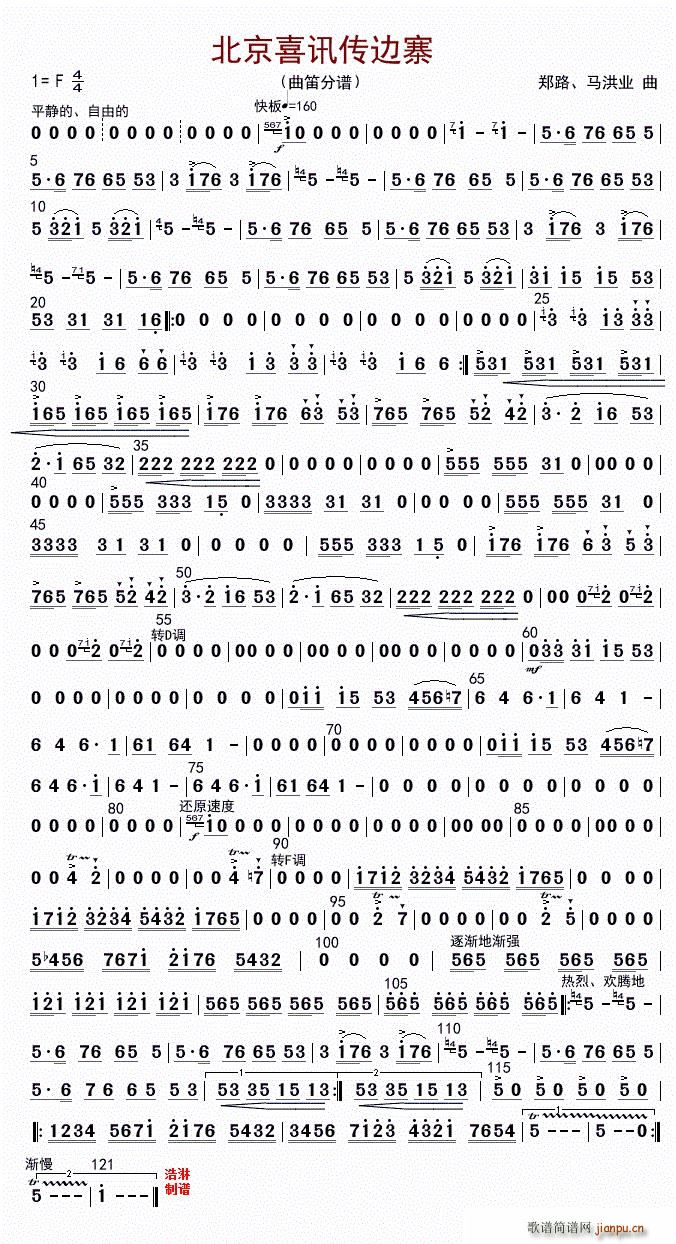 北京喜讯到边寨 曲笛(笛箫谱)1
