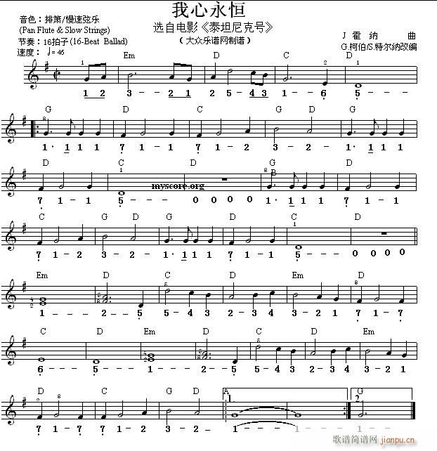 世界名曲双谱式 我心永恒(电子琴谱)1