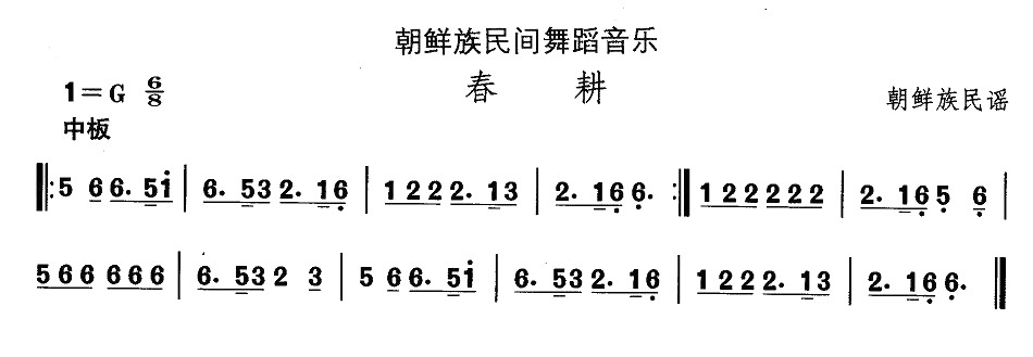 中国民族民间舞曲选朝鲜族舞蹈：春耕(十字及以上)1