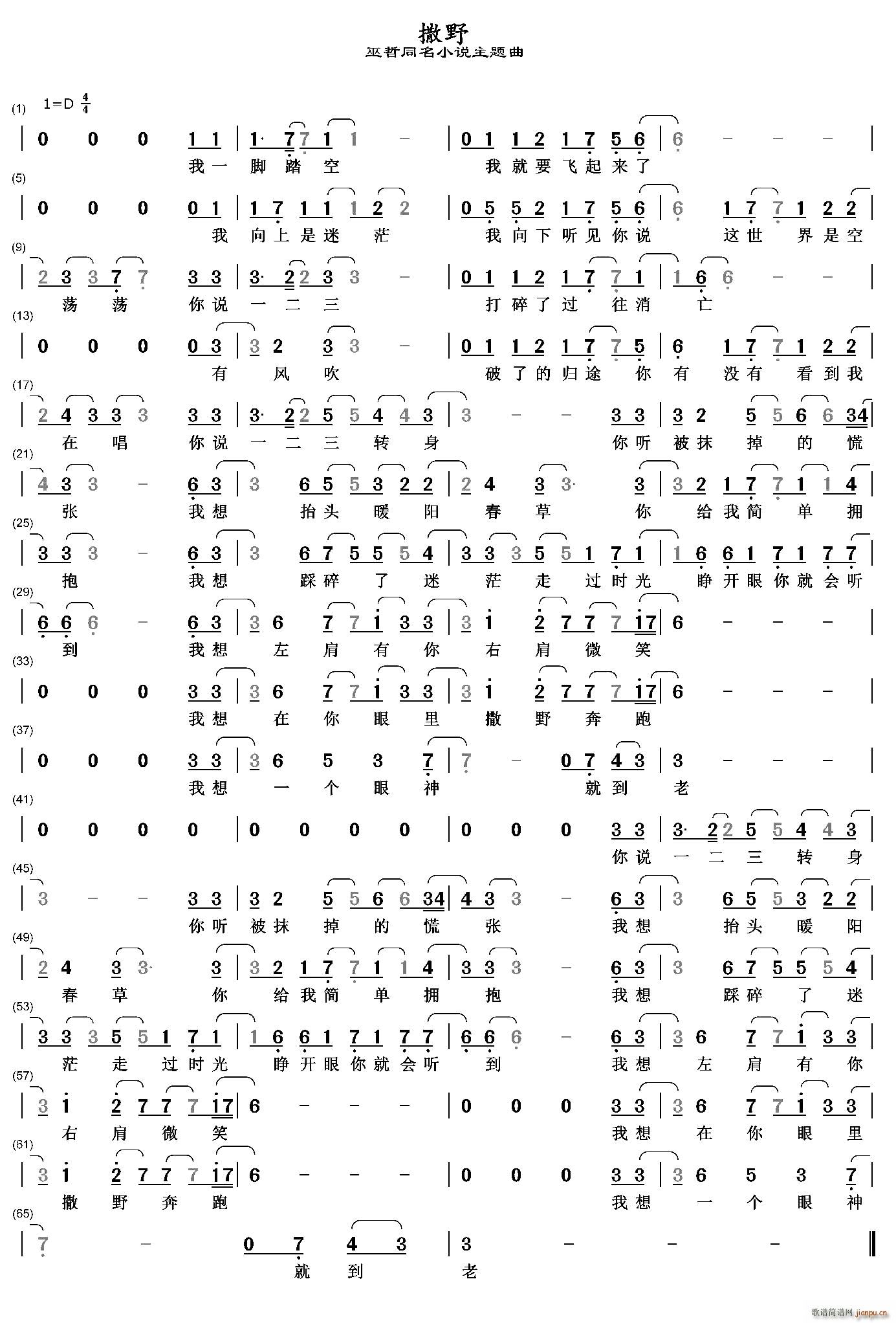 撒野巫哲同名小说主题曲(十字及以上)1