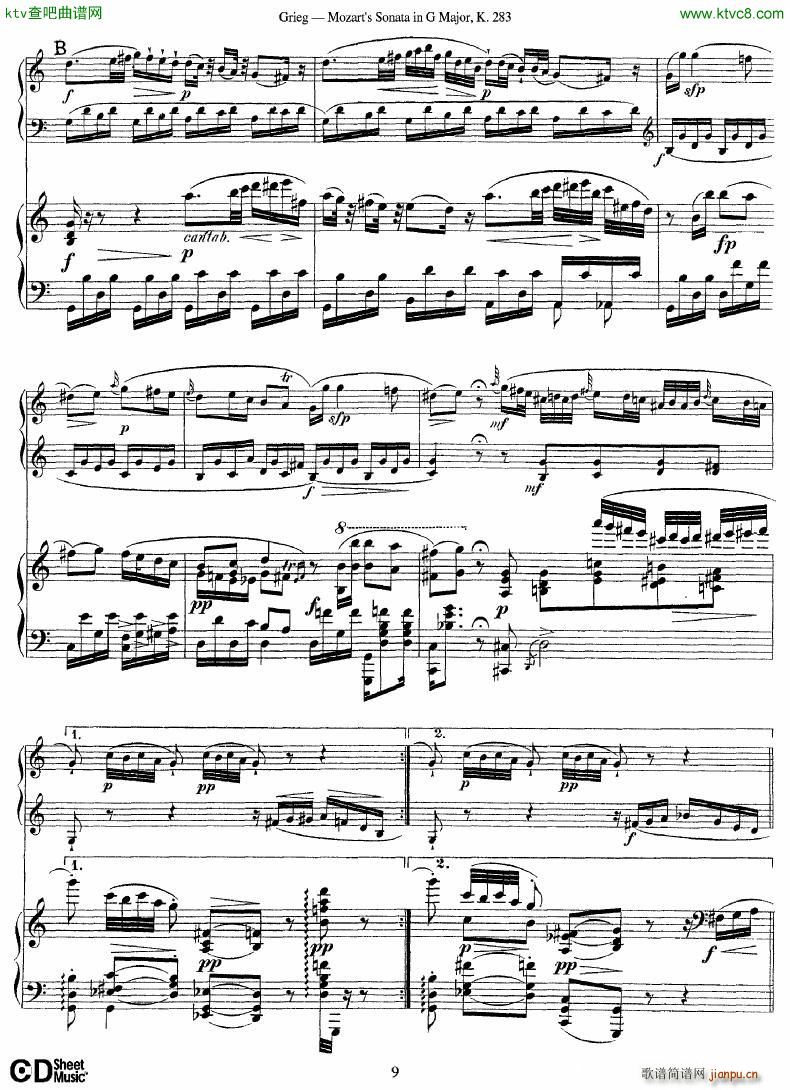 Grieg Sonata K 582 Mozart 2nd Piano Grieg(钢琴谱)9