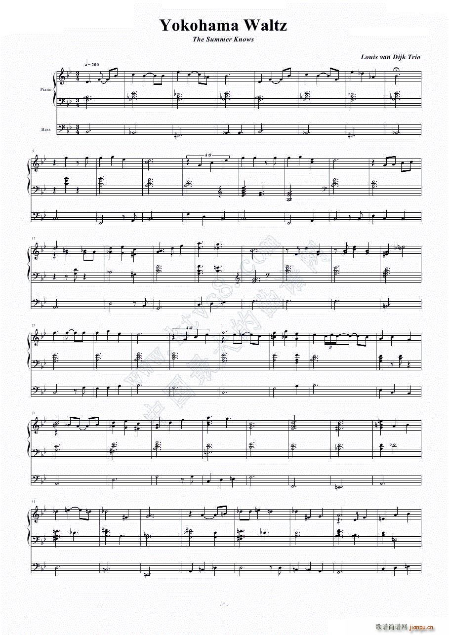爵士 华尔兹 横滨 Yokohama waltz(钢琴谱)1