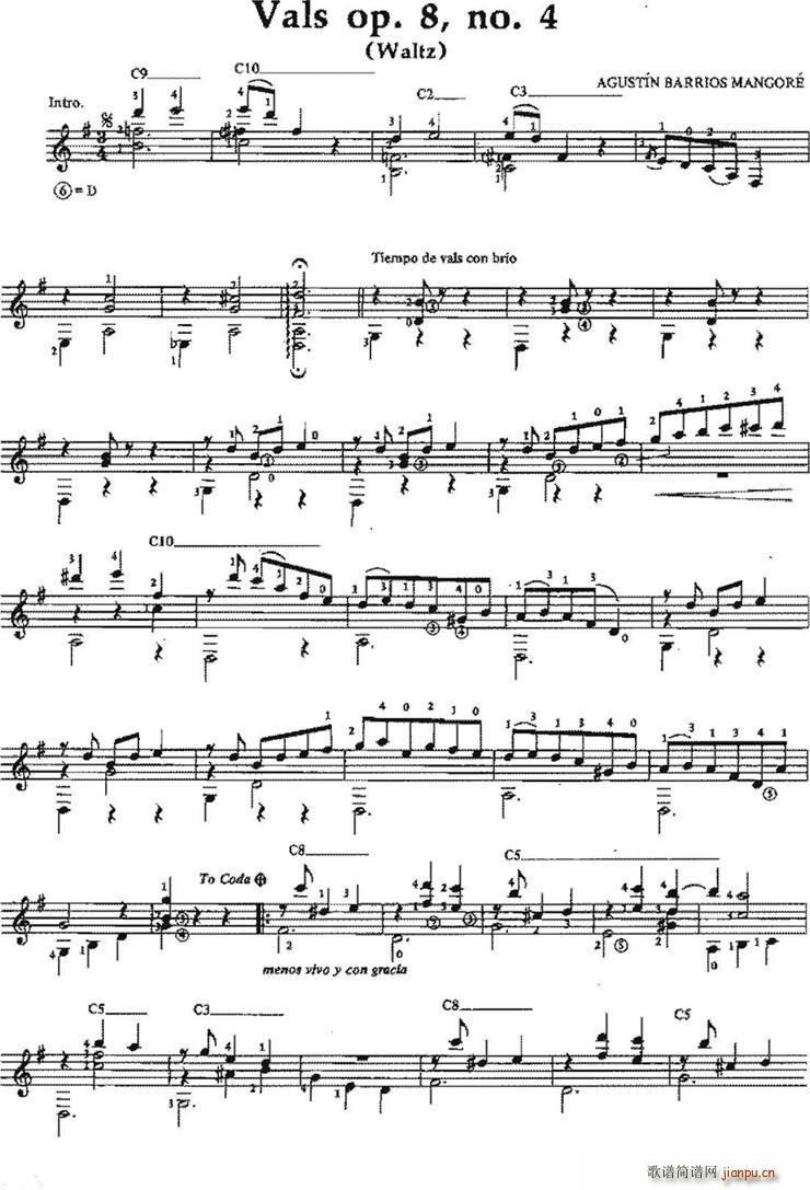 Vals op 8no 4 古典吉他(吉他谱)1