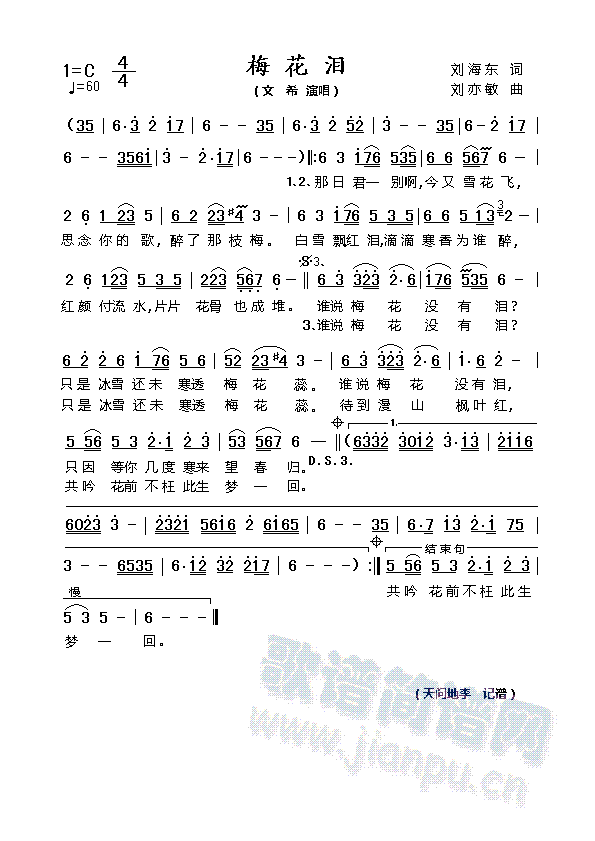 梅花泪(三字歌谱)1