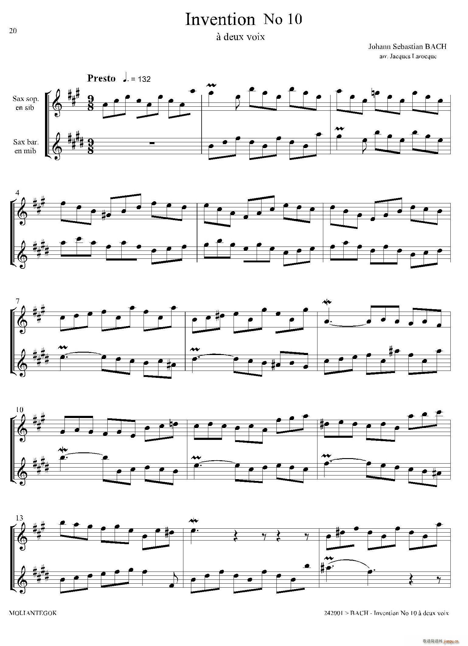 Inventions 巴赫15首创意曲 二重奏 10(总谱)1
