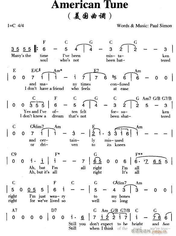 美国曲调(四字歌谱)1