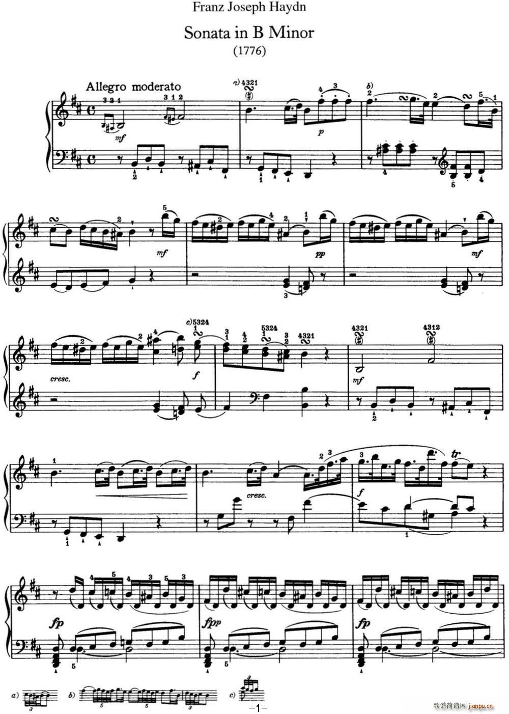 海顿 钢琴奏鸣曲 Hob XVI 32 in B minor(钢琴谱)1