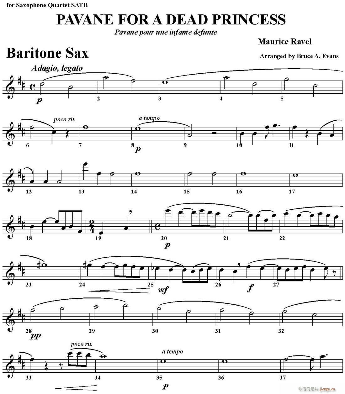 PAVANE FOR A DEAD PRINCESS 四重奏 上低音萨克斯(总谱)1