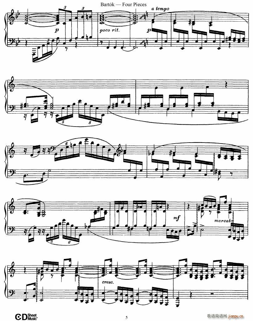 Bartok DD 71 Four Piano Pieces(钢琴谱)5