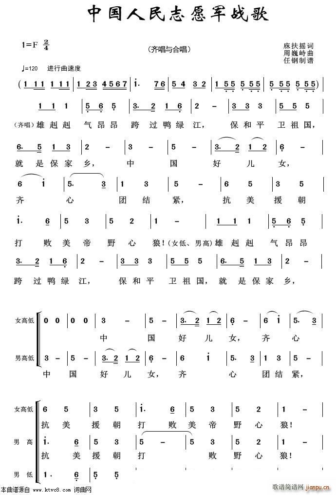 中国人民志愿军战歌 军旅歌曲100首(十字及以上)1