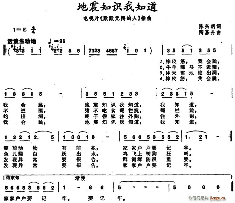 地震知识我知道 电视片 默默无闻的人 插曲(十字及以上)1