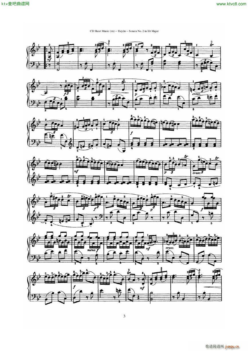 Haydn Joseph Sonata no 2 in Bb Major(钢琴谱)3