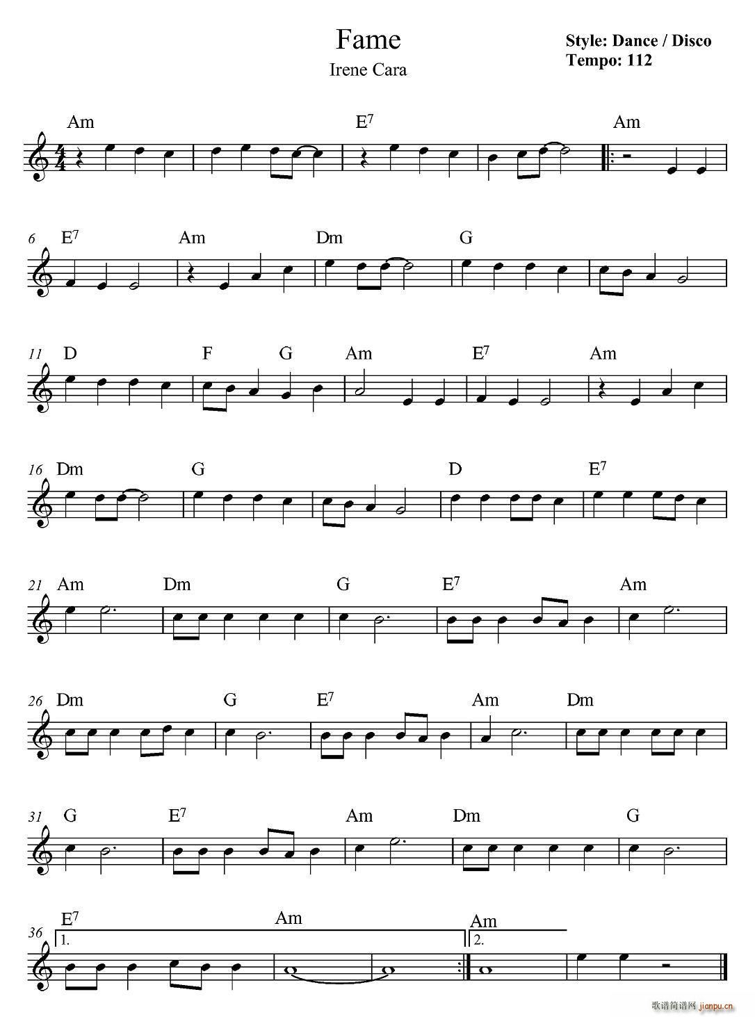 fame(电子琴谱)1