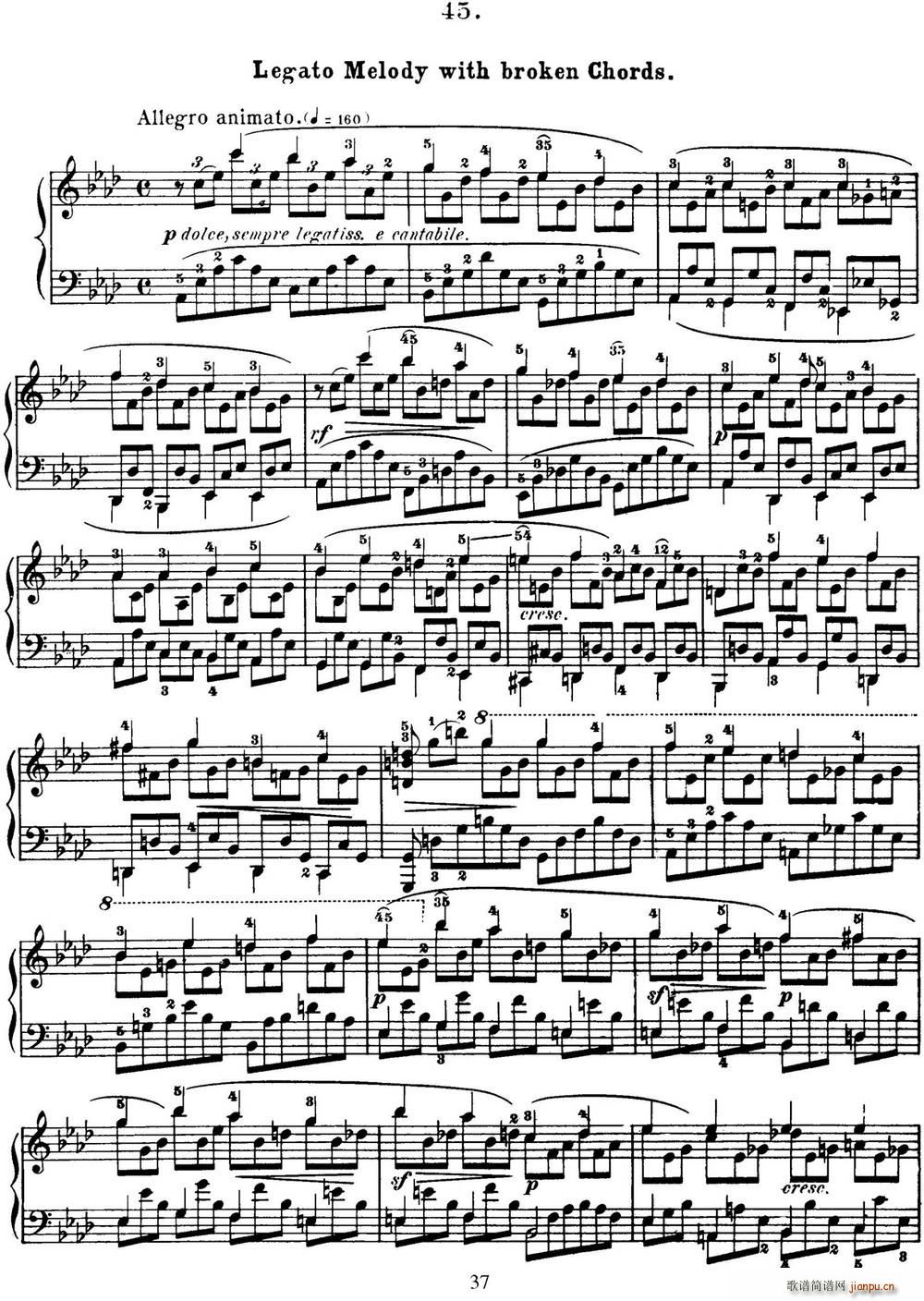 50首车尔尼Op 740钢琴手指灵巧技术练习曲 NO 45(钢琴谱)1