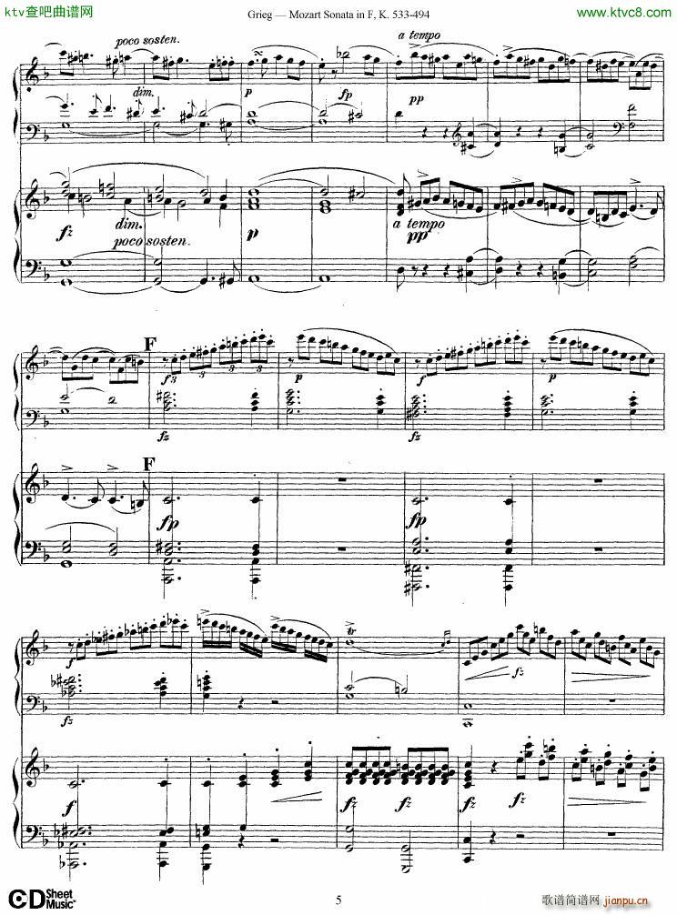 Grieg Sonata K 533 Mozart 2nd Piano Grieg(钢琴谱)5