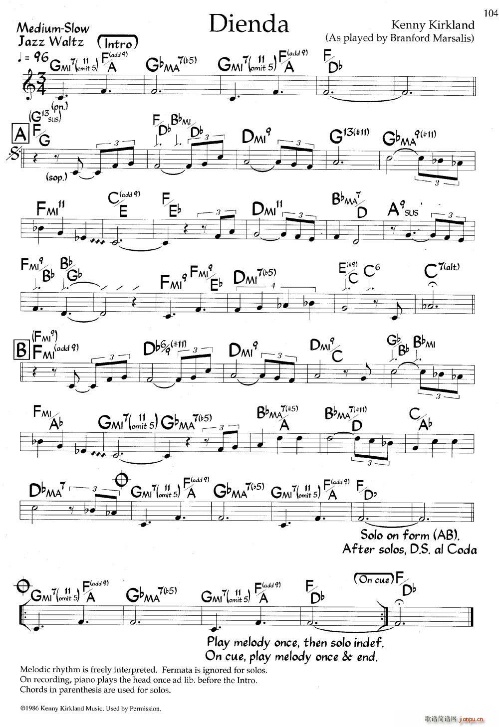 Dienda 爵士钢琴曲(钢琴谱)1