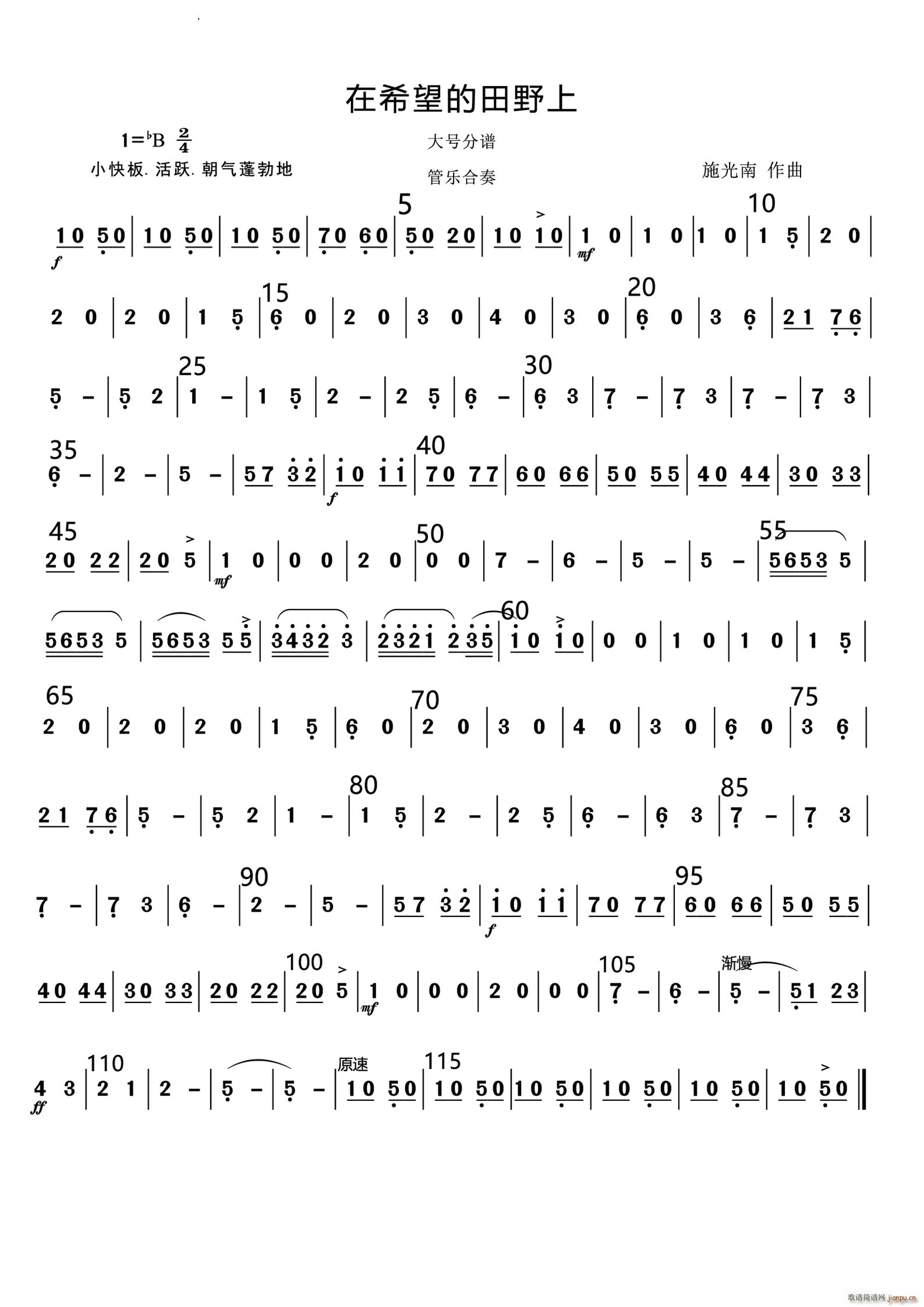 在希望的田野上管乐合奏 和(总谱)9