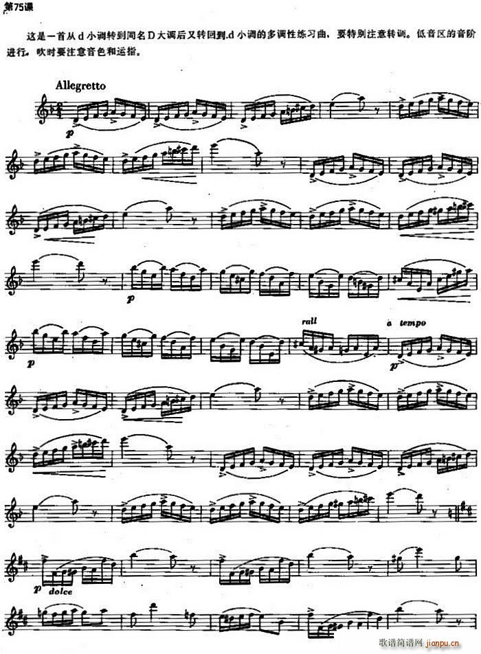 长笛练习曲100课之第75课 低音区音阶进行与音色和运指练习曲(笛箫谱)1