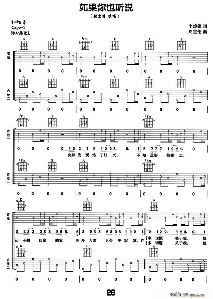 如果你也听说 双吉他(吉他谱)1