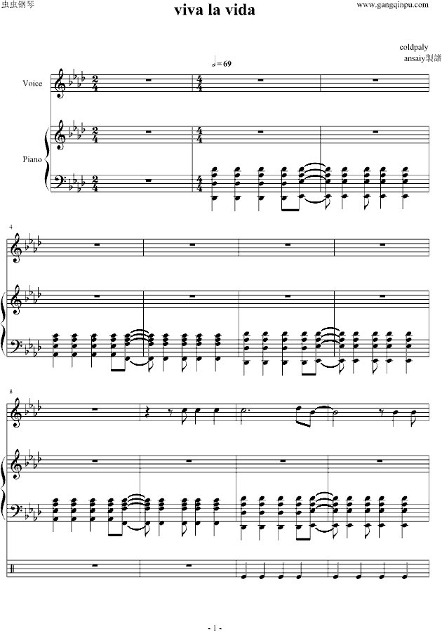 viva la vida(钢琴谱)1