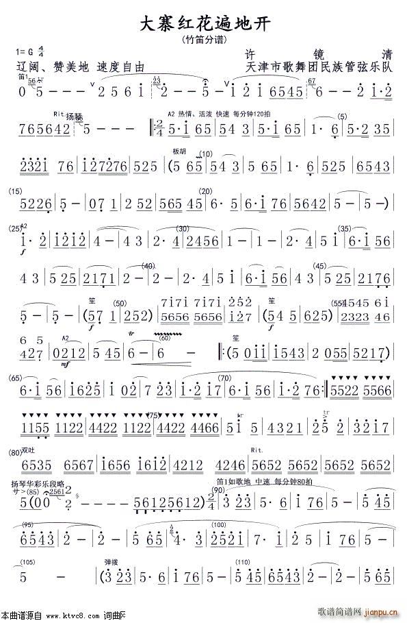 大寨红花遍地开竹笛 01(笛箫谱)1