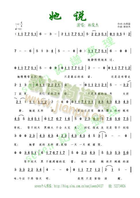 她说-林俊杰(六字歌谱)1