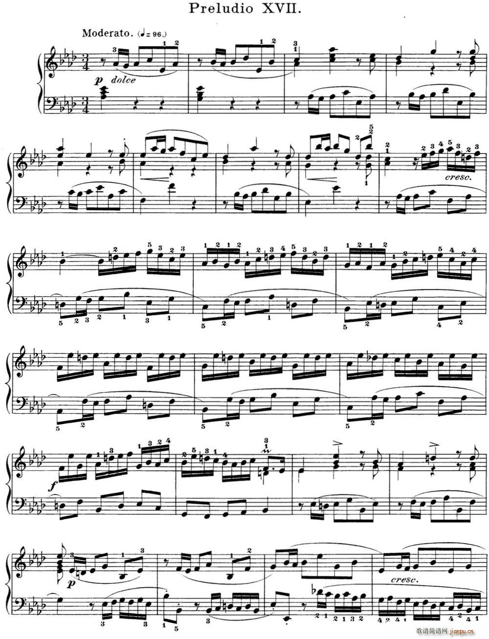 巴赫 平均律钢琴曲集 第一卷 之前奏曲 NO 17(钢琴谱)1