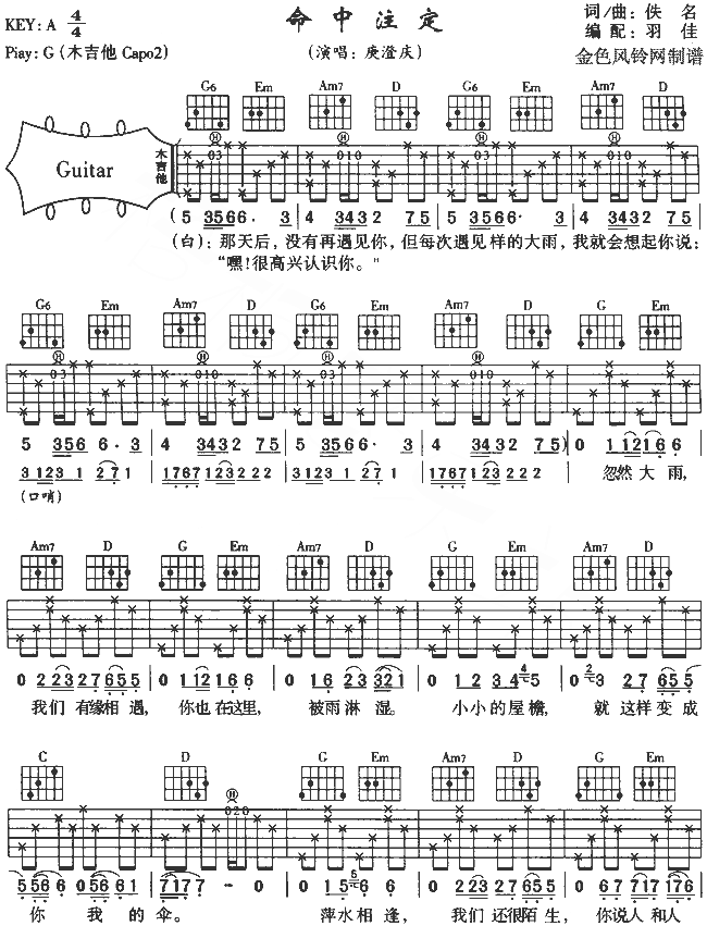 命中注定(吉他谱)1