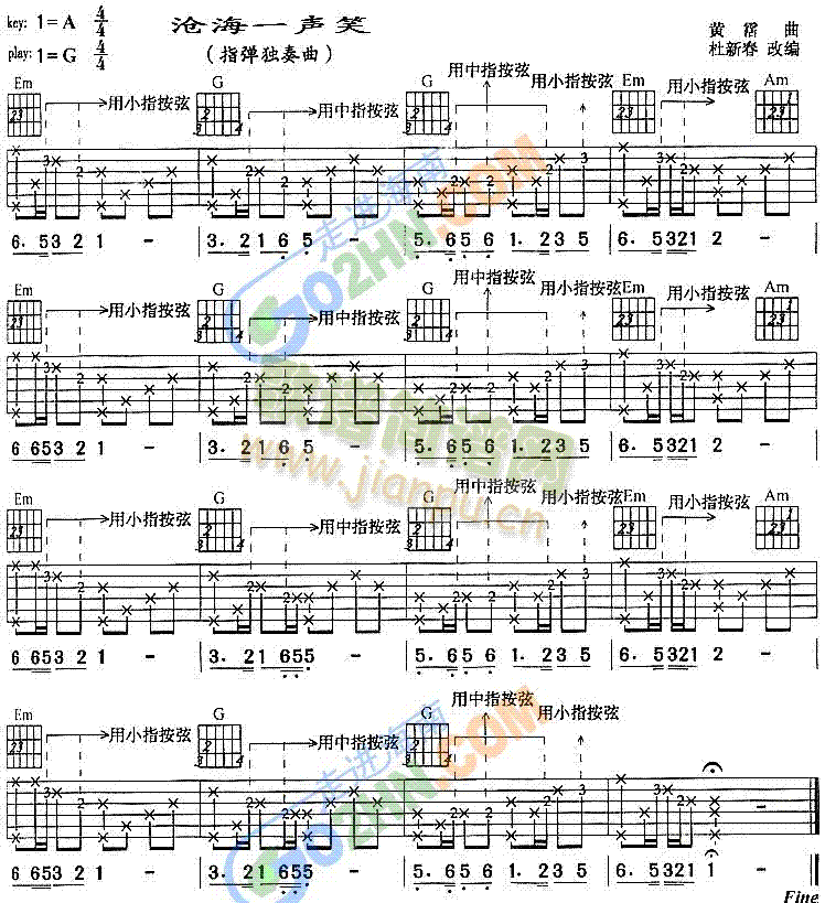 沧海一声笑(吉他谱)1