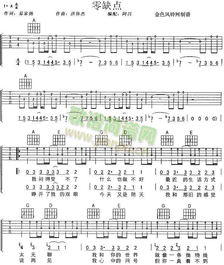 零缺点(吉他谱)1