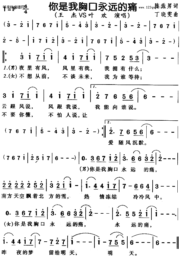 你是我胸口永远的痛-王杰、叶欢(十字及以上)1