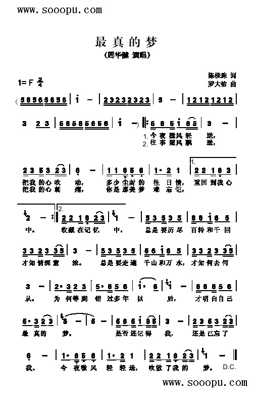 最真的梦歌曲类简谱(九字歌谱)1