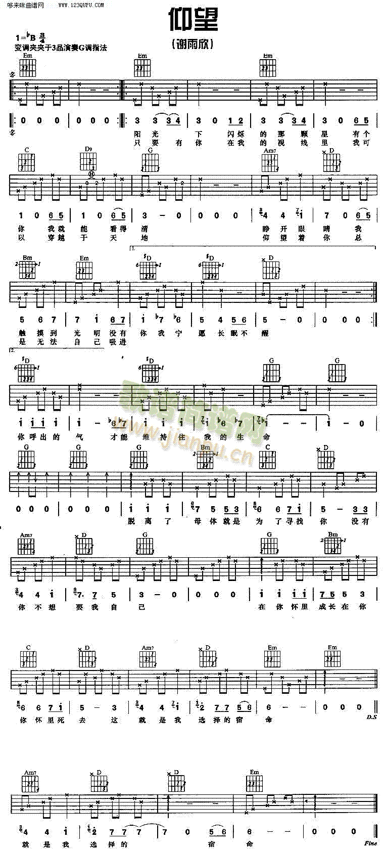 仰望—谢雨欣(吉他谱)1