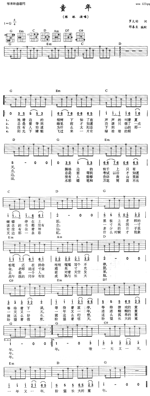 童年(吉他谱)1